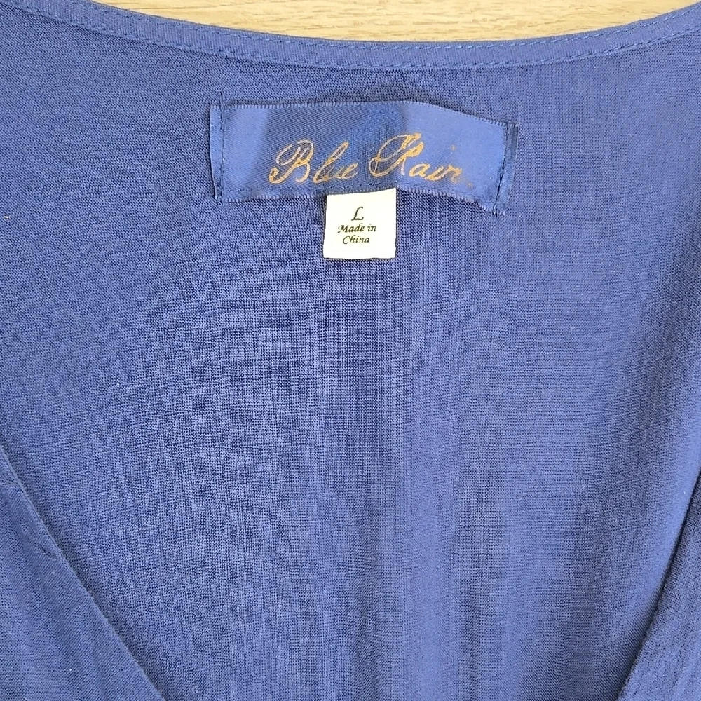 Francesca's Blue Rain Navy Embroidered Long sleeve Romper Size L